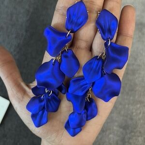 Metallic Blue Petal Flower Earrings